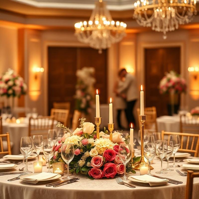 Mesa de casamento decorada com flores e velas